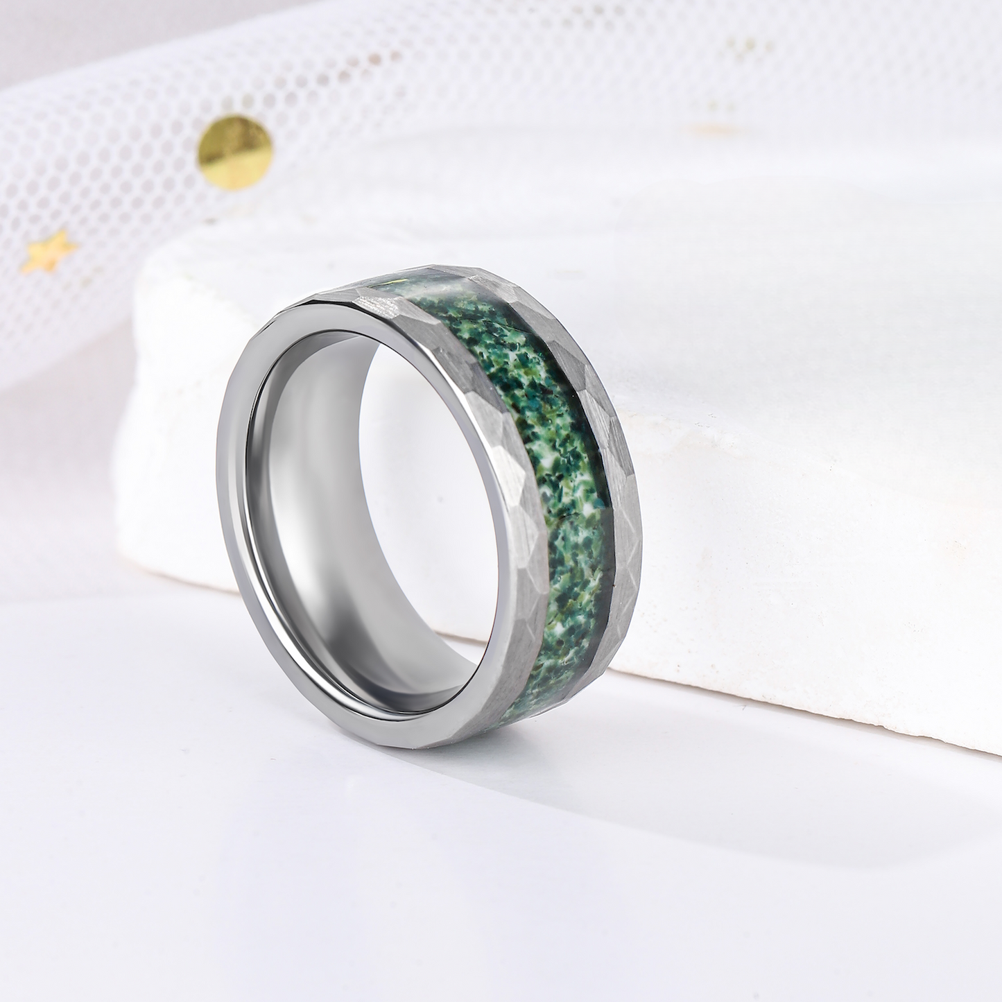 Natural Moss Agate Men Wedding Band