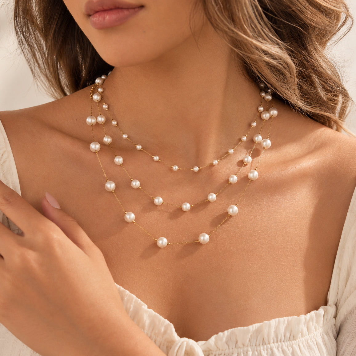 The Veil - Pearl Beaded Necklace Set