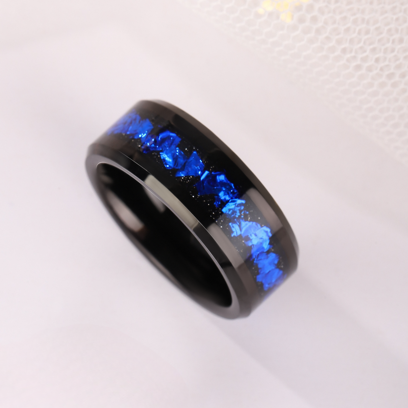 Black Sandstone Meteorite Men Wedding Band