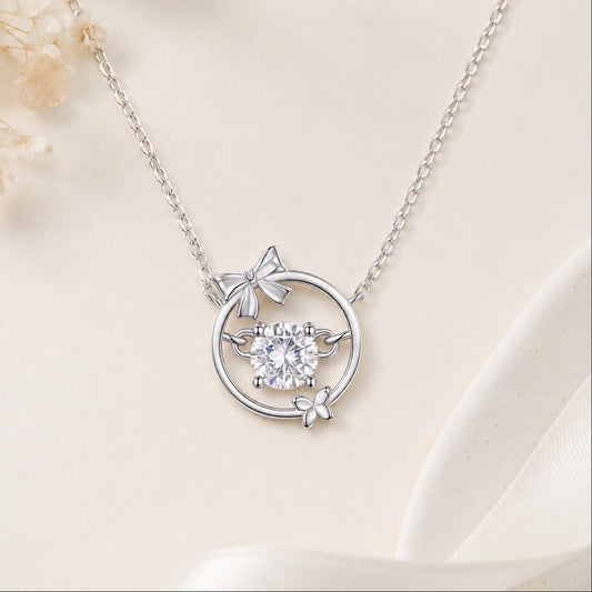 Simulated Diamond Floral Pendant Necklace - 925 Silver