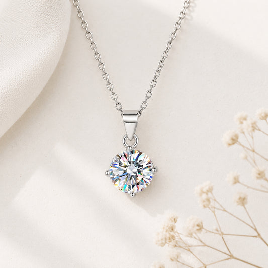 Round Cut Moissanite Solitaire Pendant Necklace - 925 Silver