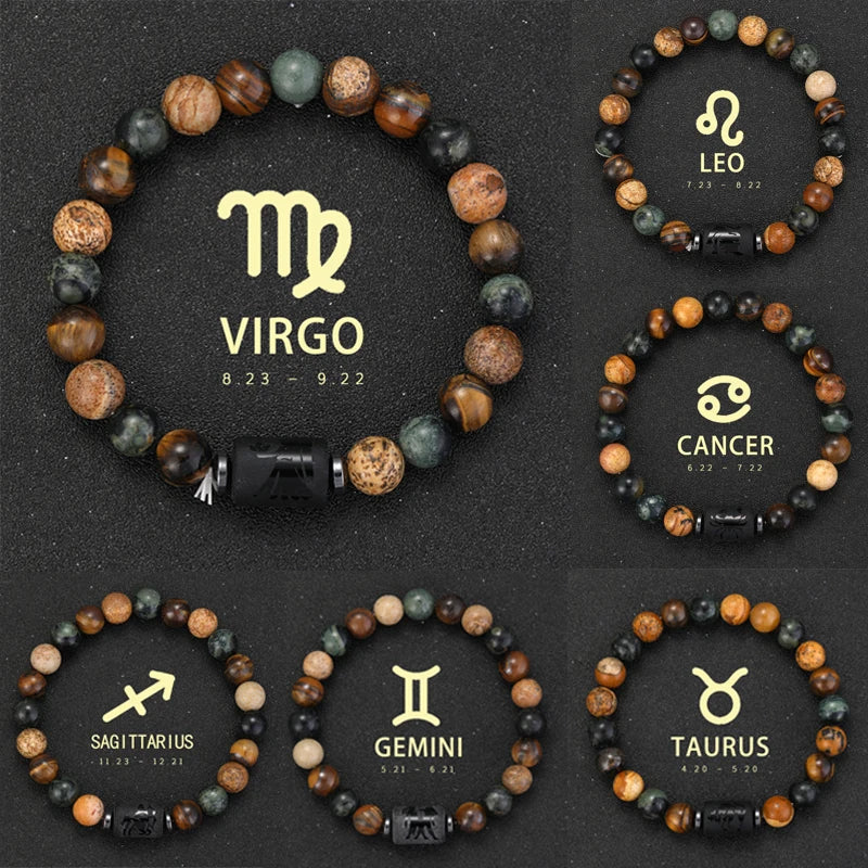 12 Zodiac Signs! Natural Stone Bracelets