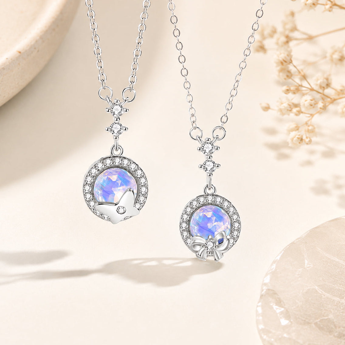 Moonstone Pendant Charm Necklace - 925 Silver