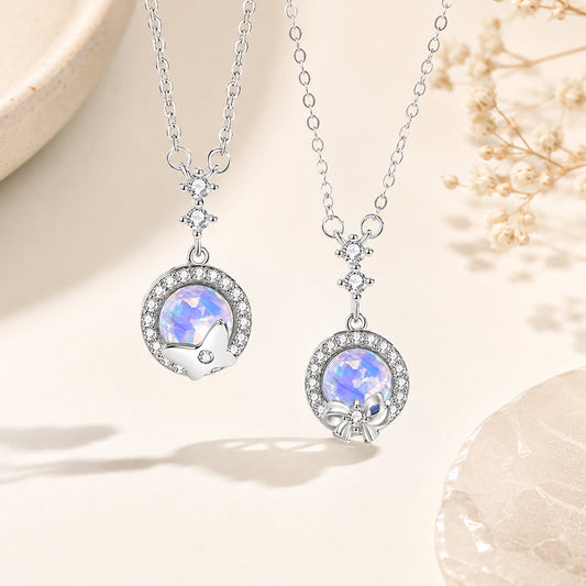 Moonstone Pendant Charm Necklace - 925 Silver