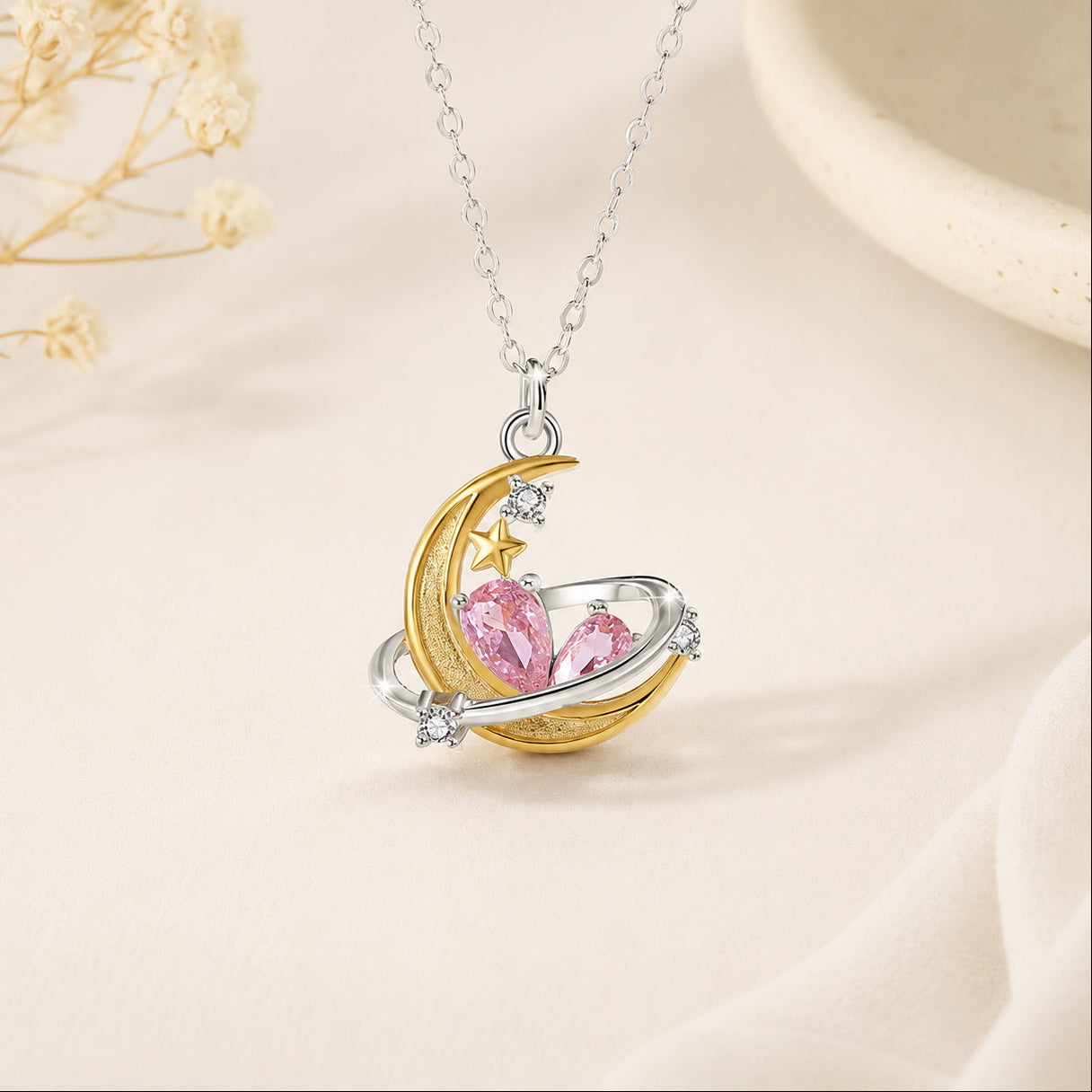 Crescent Moon Silver Charm Necklace
