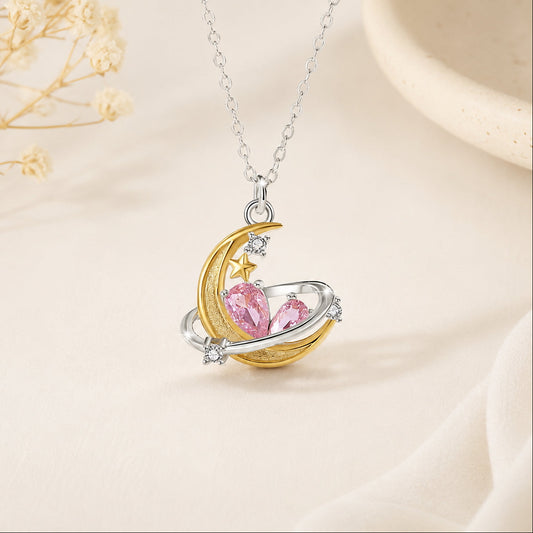 Crescent Moon Silver Charm Necklace