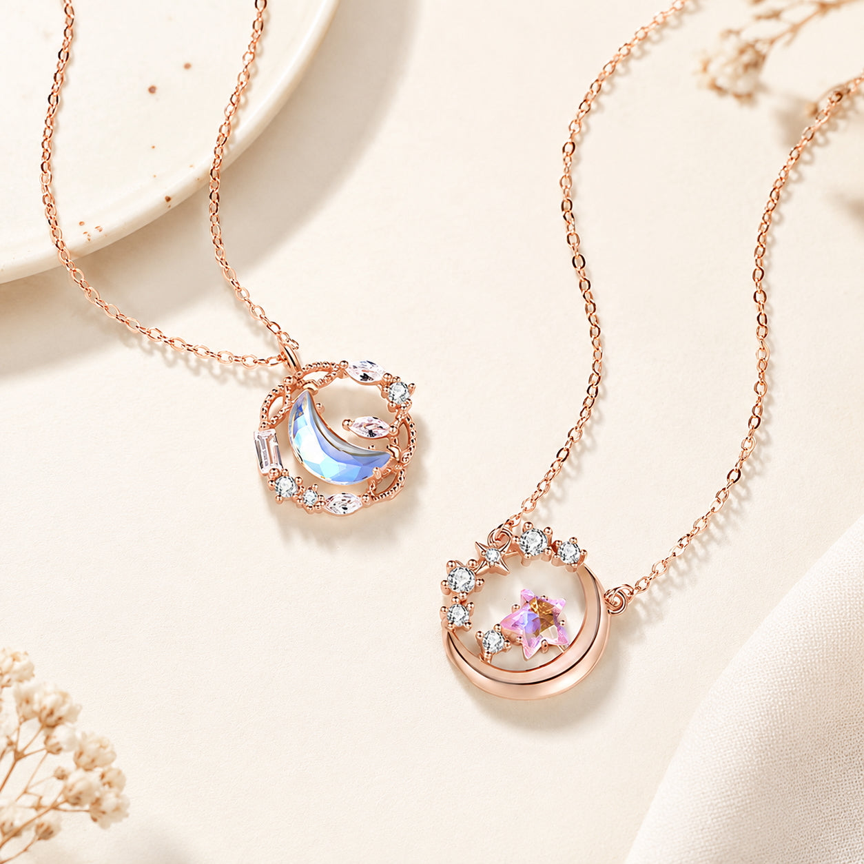 Rosegold Celestial Charm Necklaces - 925 Silver