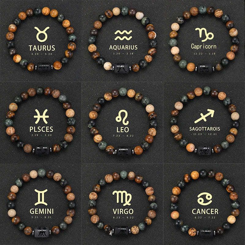 12 Zodiac Signs! Natural Stone Bracelets