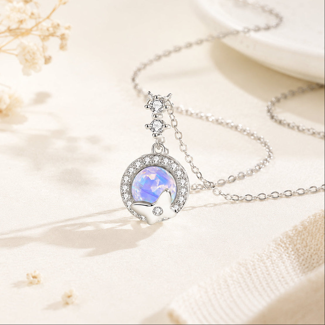Moonstone Pendant Charm Necklace - 925 Silver