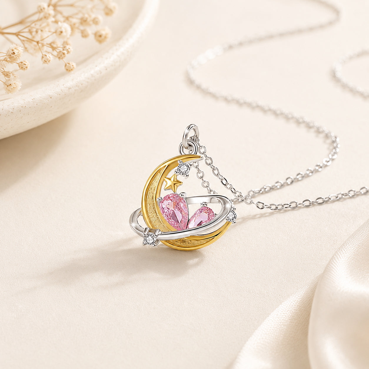 Crescent Moon Silver Charm Necklace