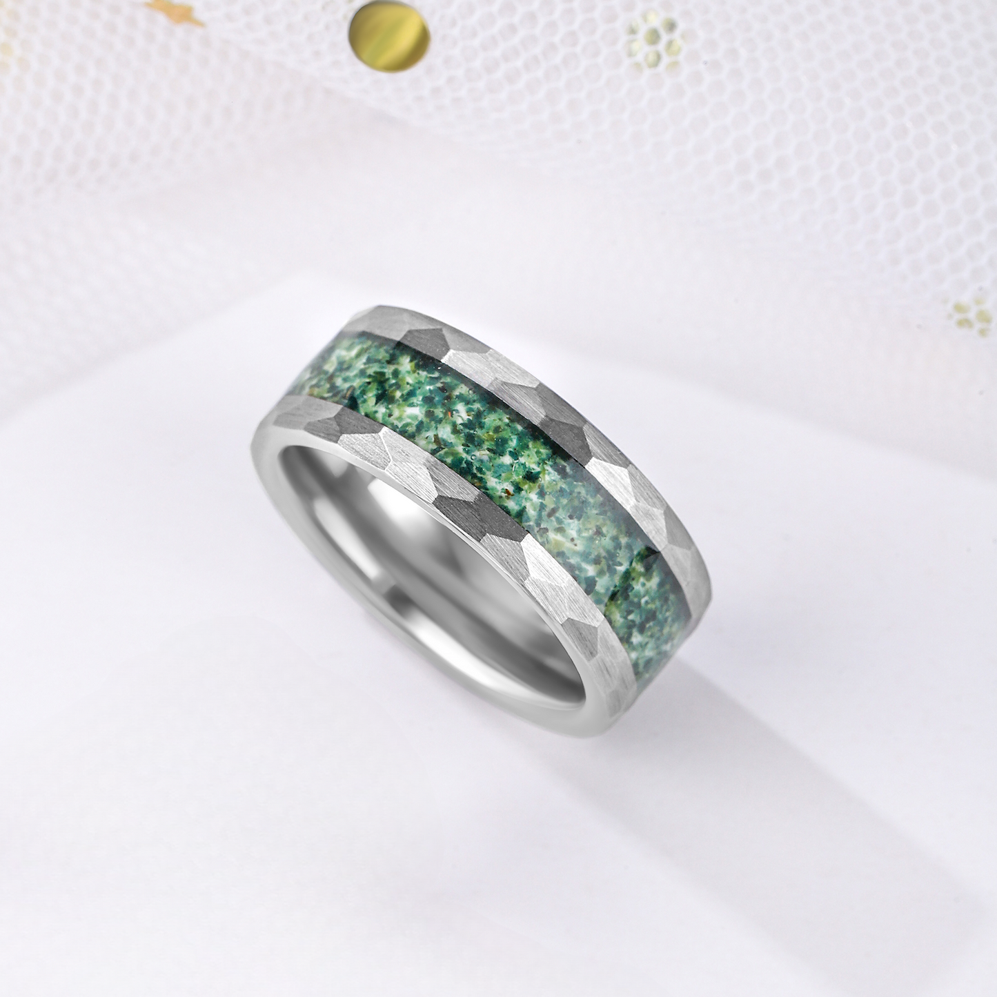 Natural Moss Agate Men Wedding Band