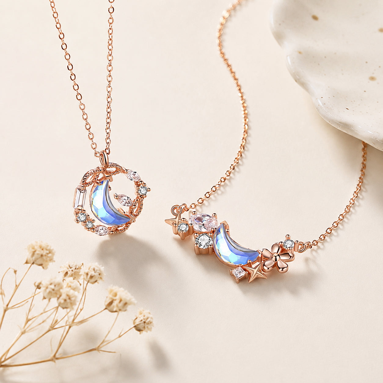 Rosegold Celestial Charm Necklaces - 925 Silver