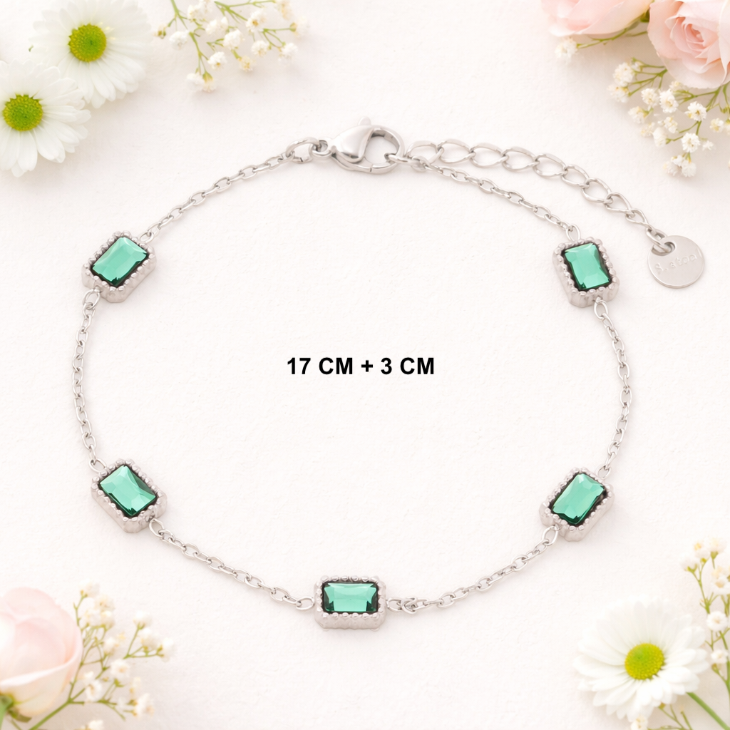 Emerald Green Bracelet Stack Set with Simulated Diamonds