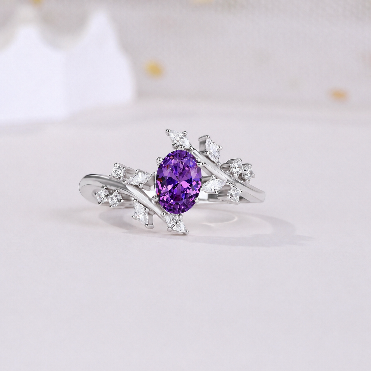 The Serenya - Natural Amethyst Couple Ring Set
