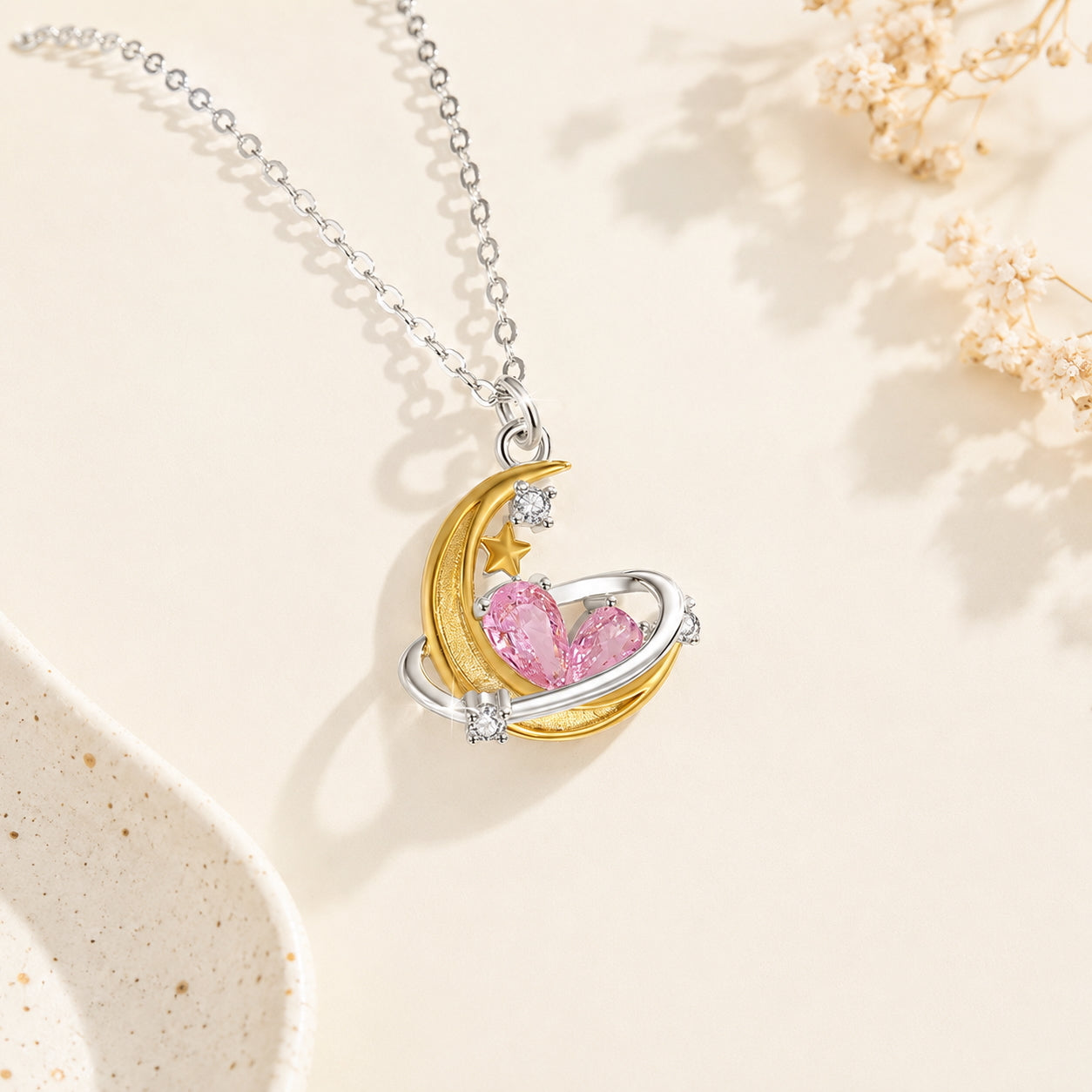 Crescent Moon Silver Charm Necklace