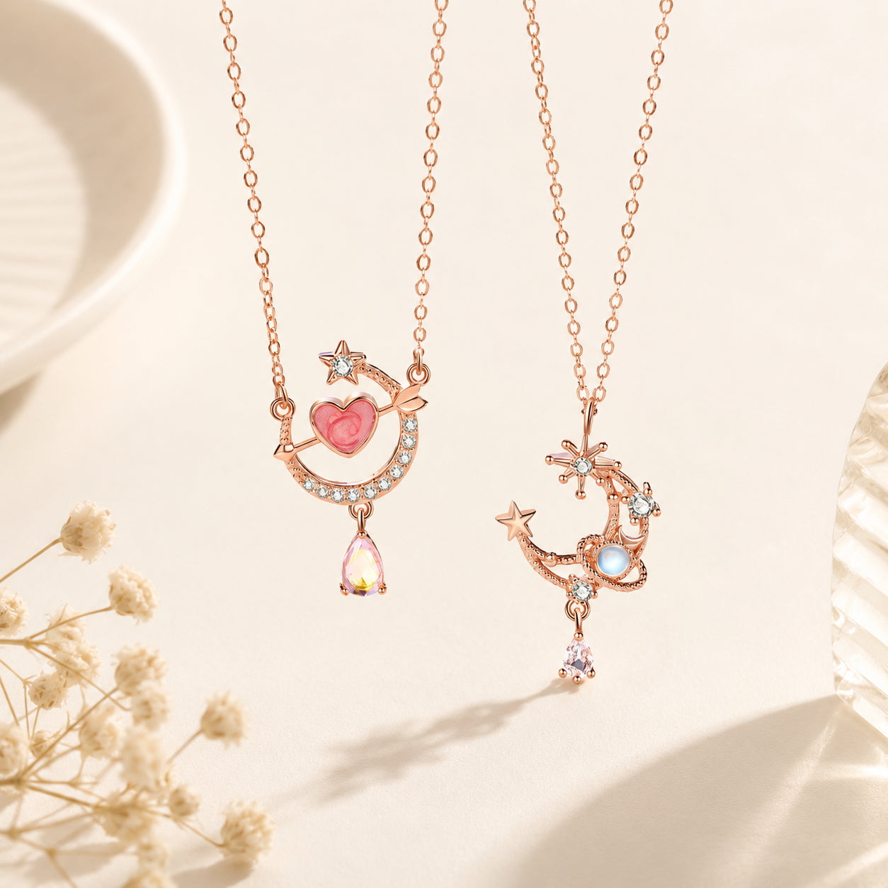 Rosegold Celestial Charm Necklaces - 925 Silver