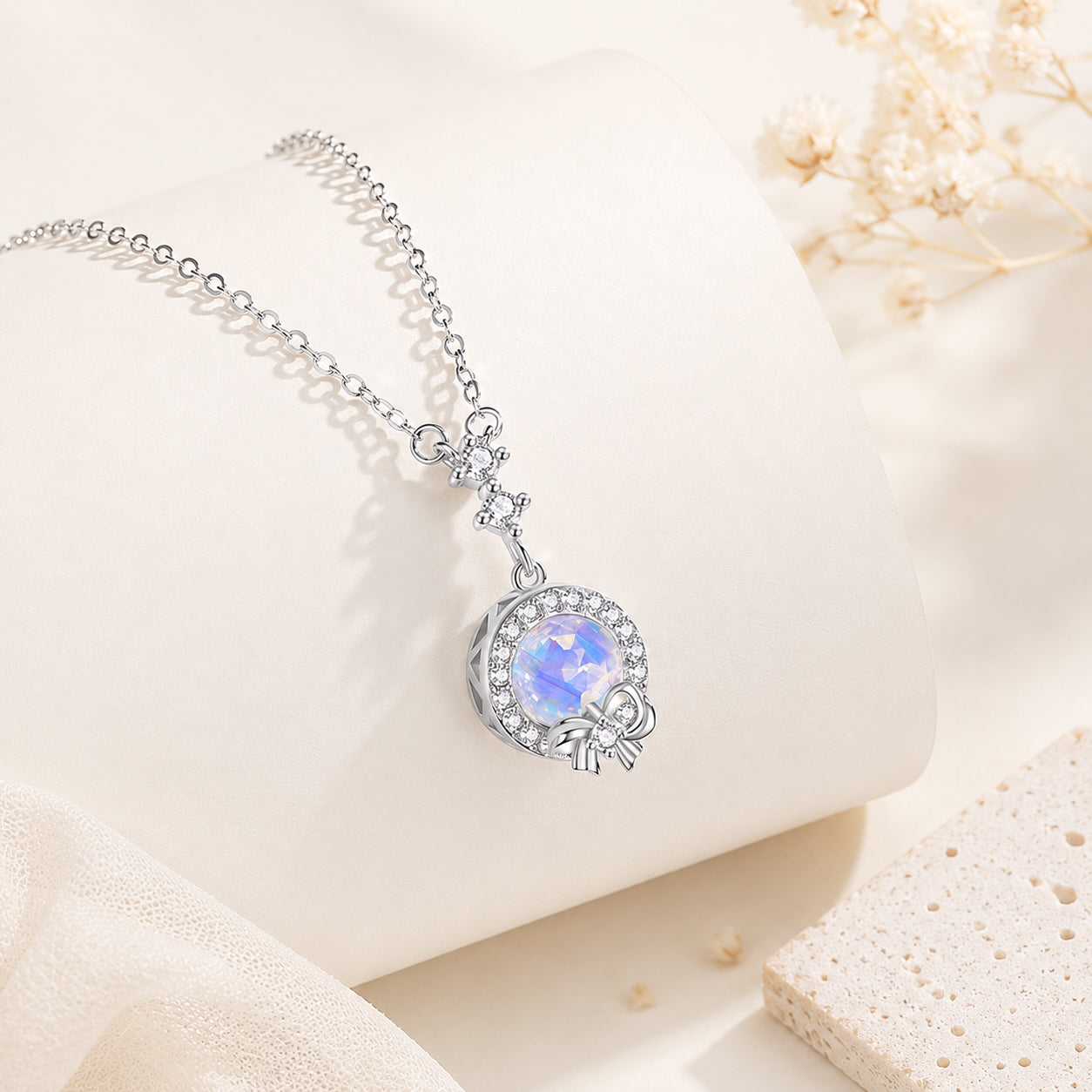Moonstone Pendant Charm Necklace - 925 Silver