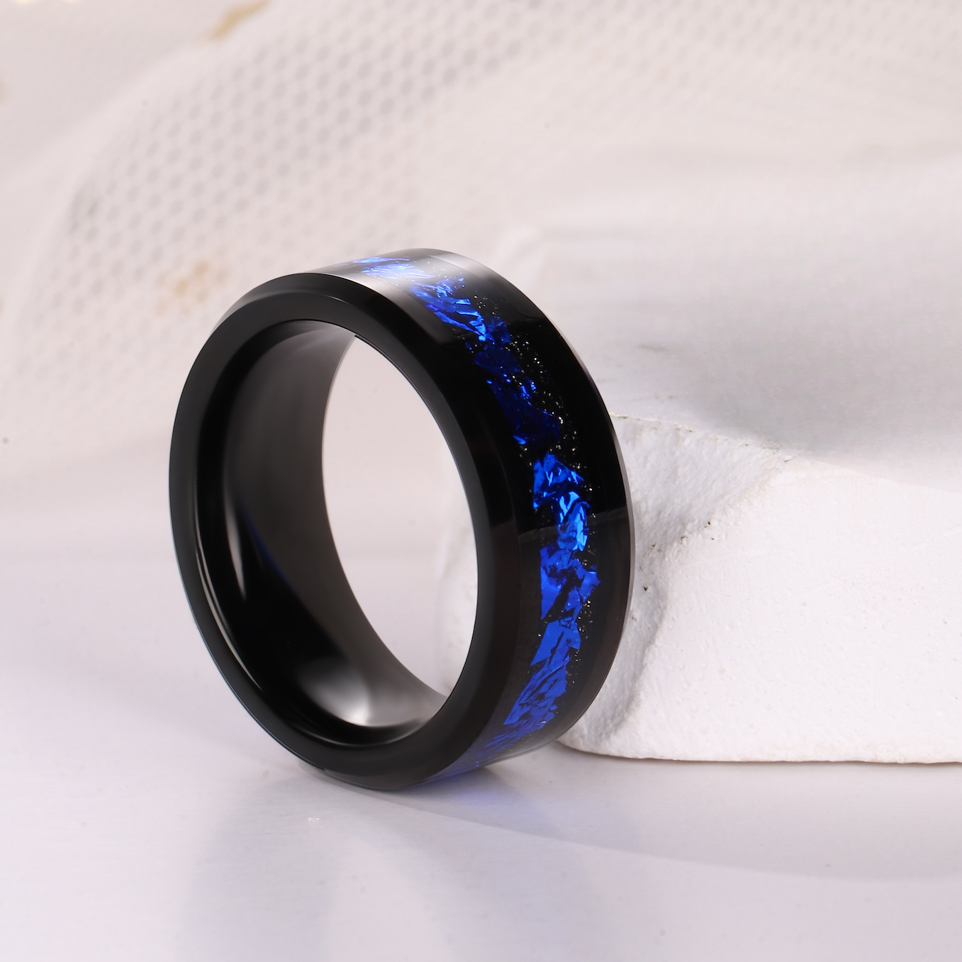 Black Sandstone Meteorite Men Wedding Band