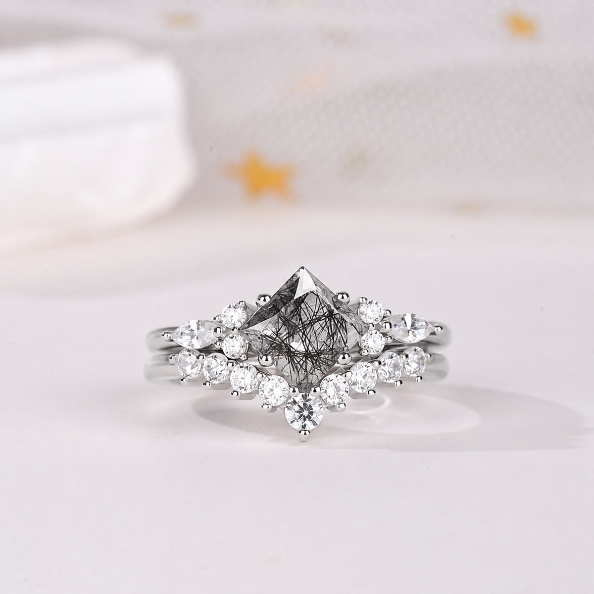 The Obsidian - Natural Black Rutilated Couple Rings