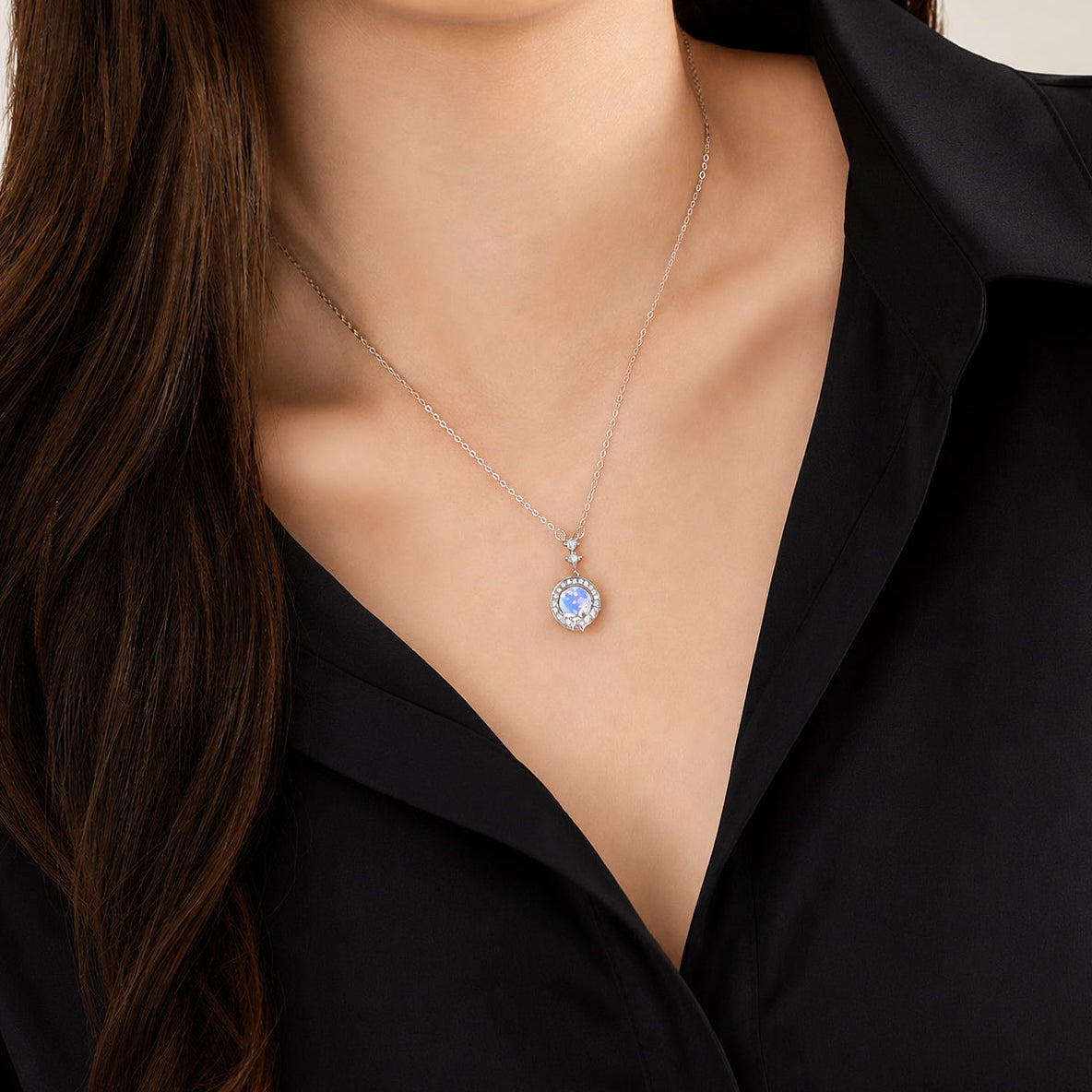 Moonstone Pendant Charm Necklace - 925 Silver