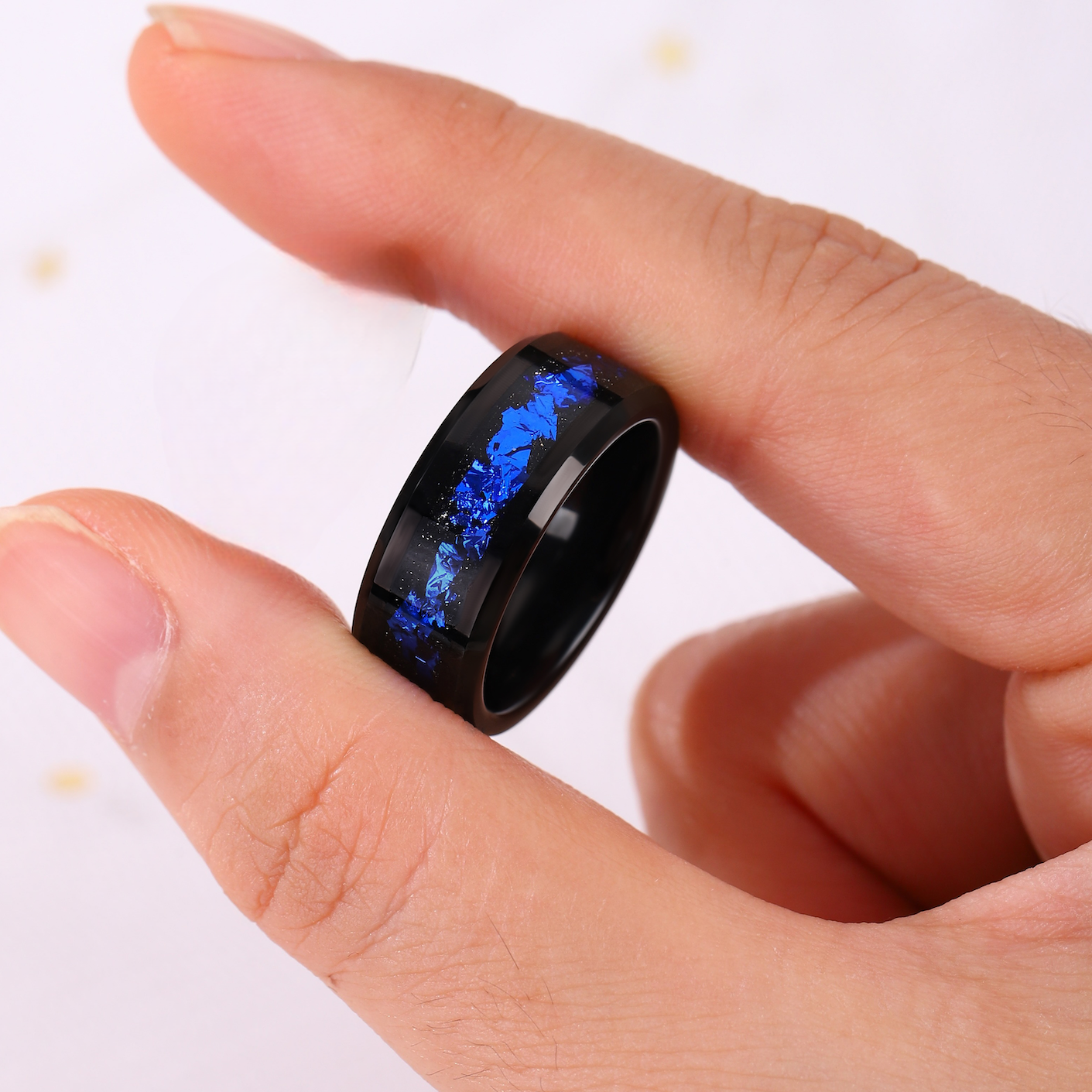 Black Sandstone Meteorite Men Wedding Band