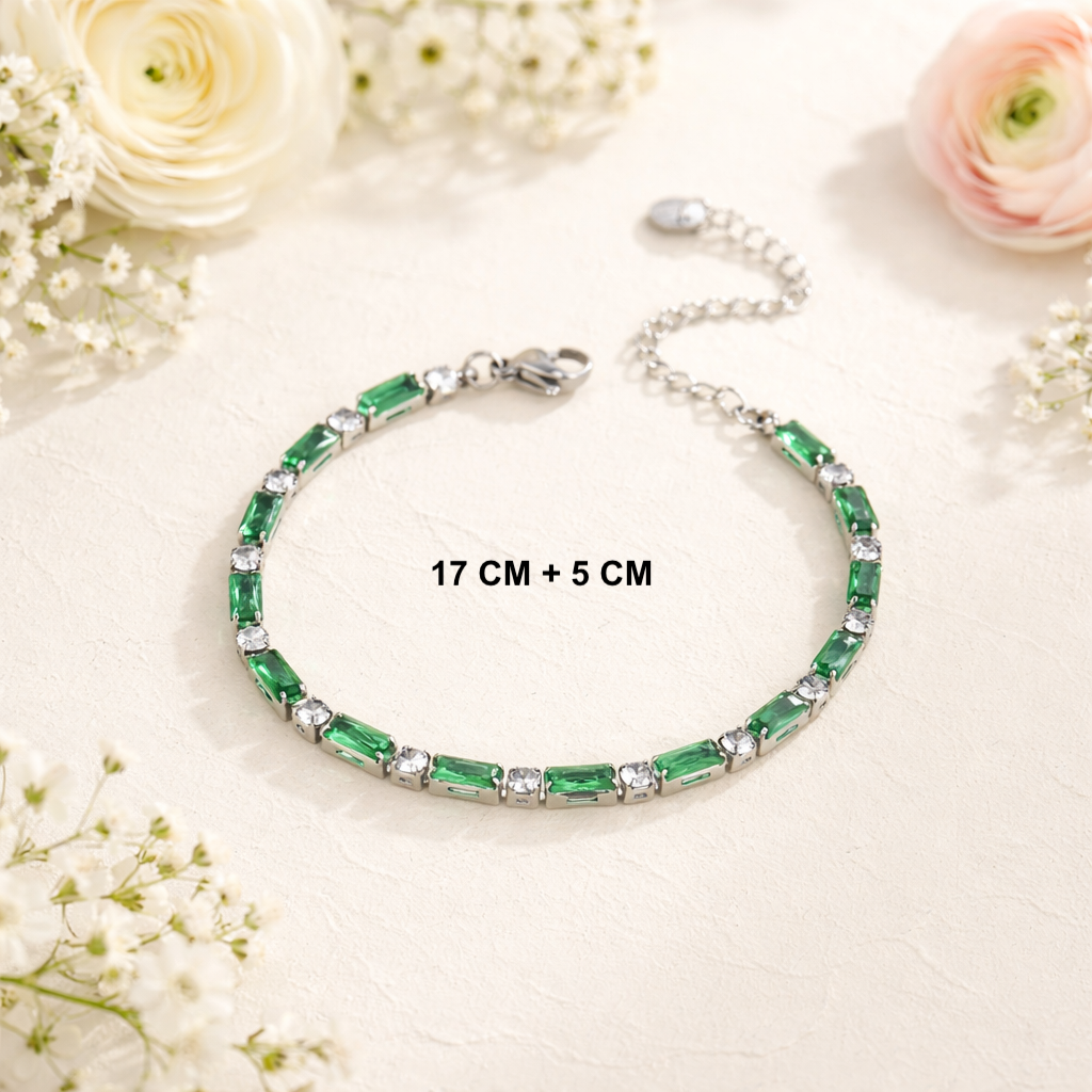Emerald Green Bracelet Stack Set with Simulated Diamonds
