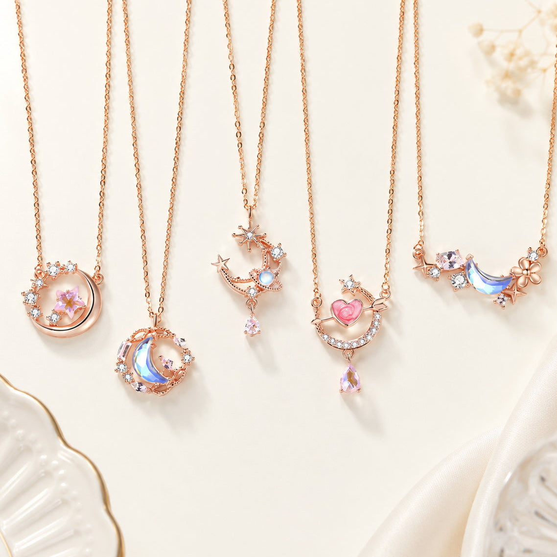 Rosegold Celestial Charm Necklaces - 925 Silver