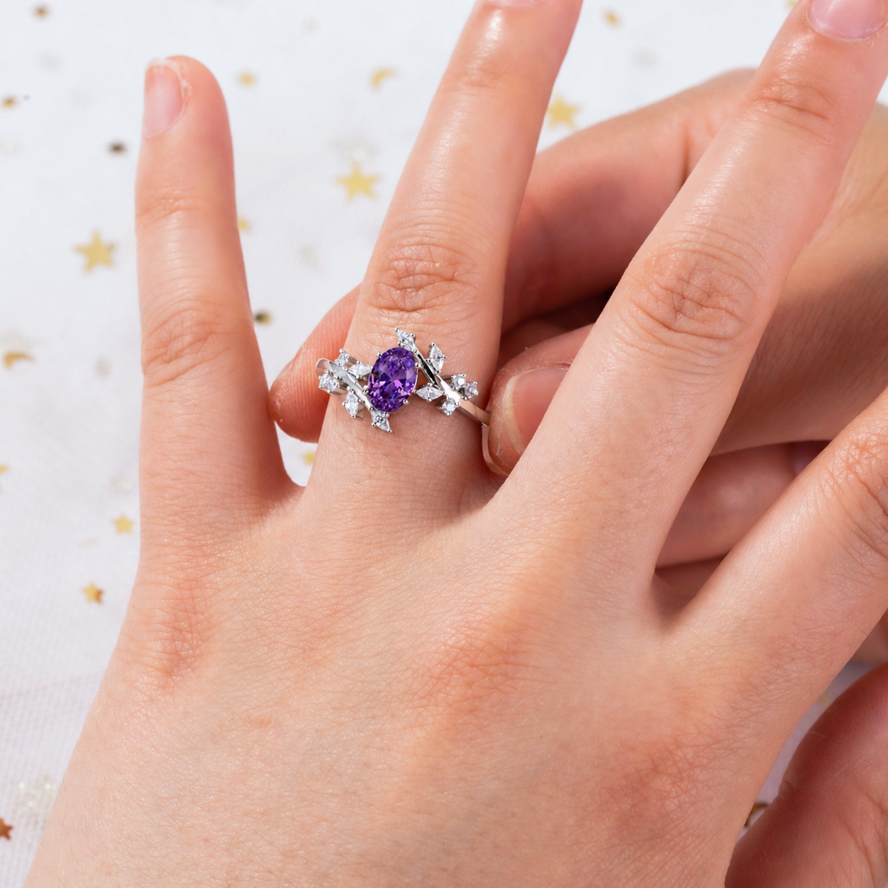 The Serenya - Natural Amethyst Couple Ring Set