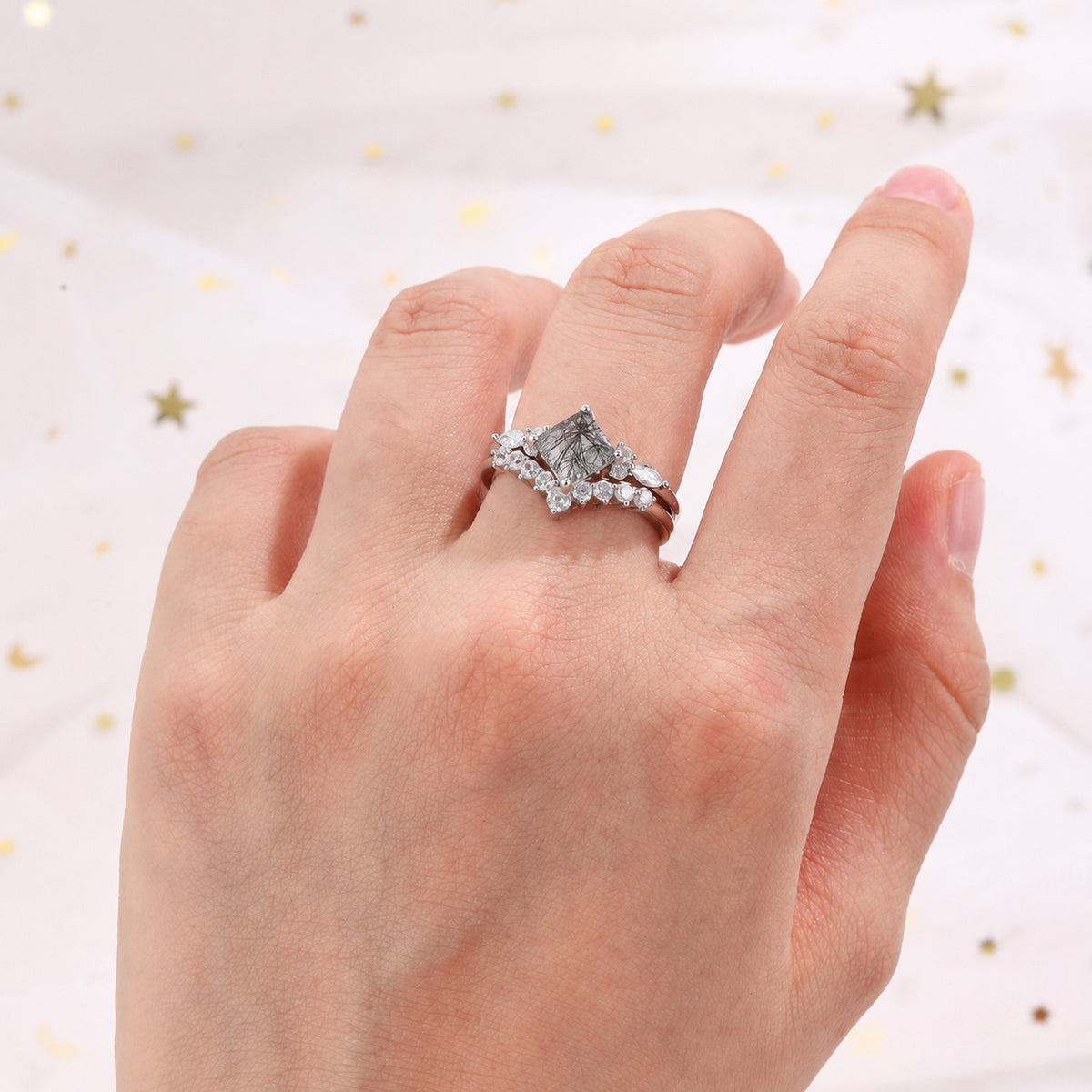 The Obsidian - Natural Black Rutilated Couple Rings