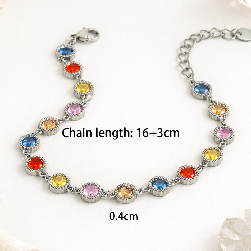 Round Bezel Tennis Charm Bracelets
