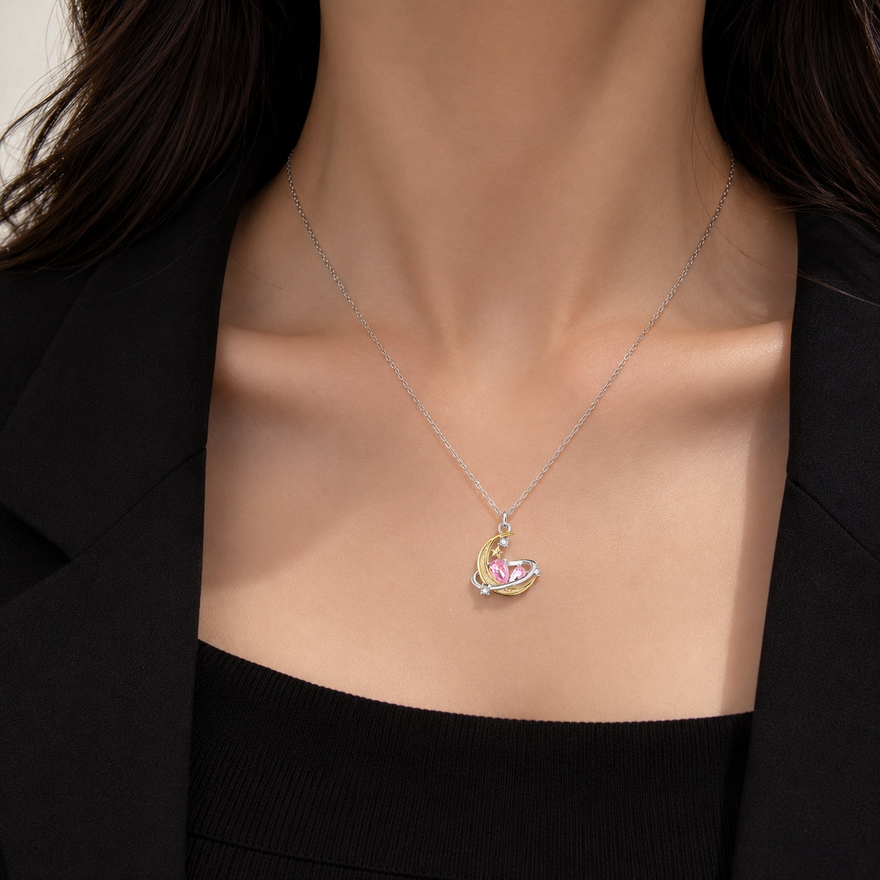 Crescent Moon Silver Charm Necklace