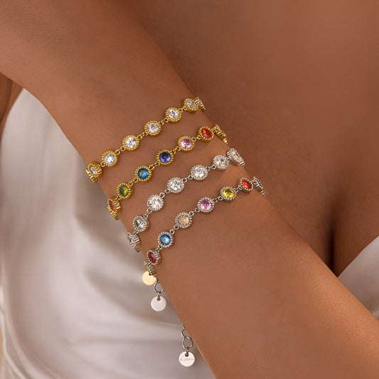 Round Bezel Tennis Charm Bracelets