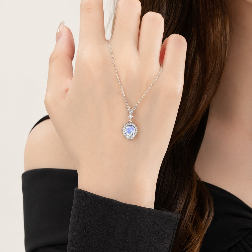 Moonstone Pendant Charm Necklace - 925 Silver