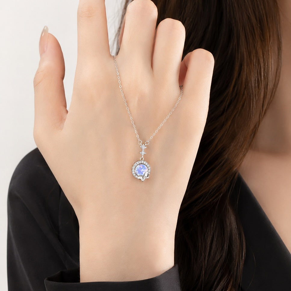 Moonstone Pendant Charm Necklace - 925 Silver