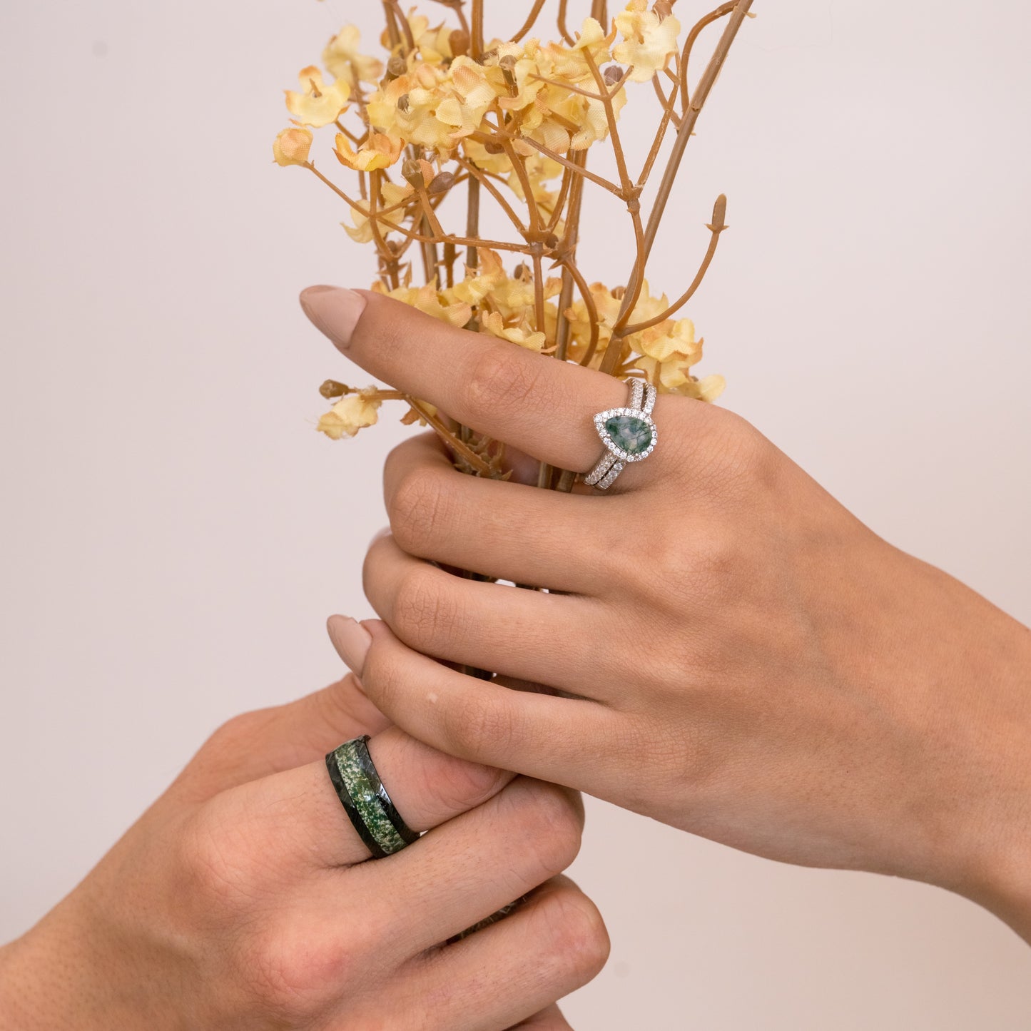 The Evermoss - Natural Moss Agate Couple Rings