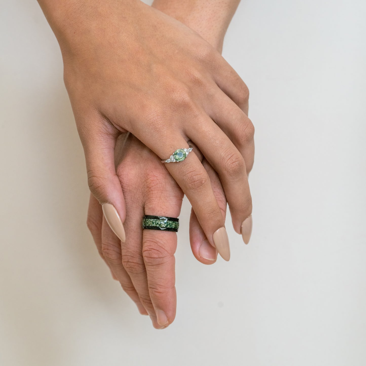 The Forestine - Natural Moss Agate Matching Ring Set