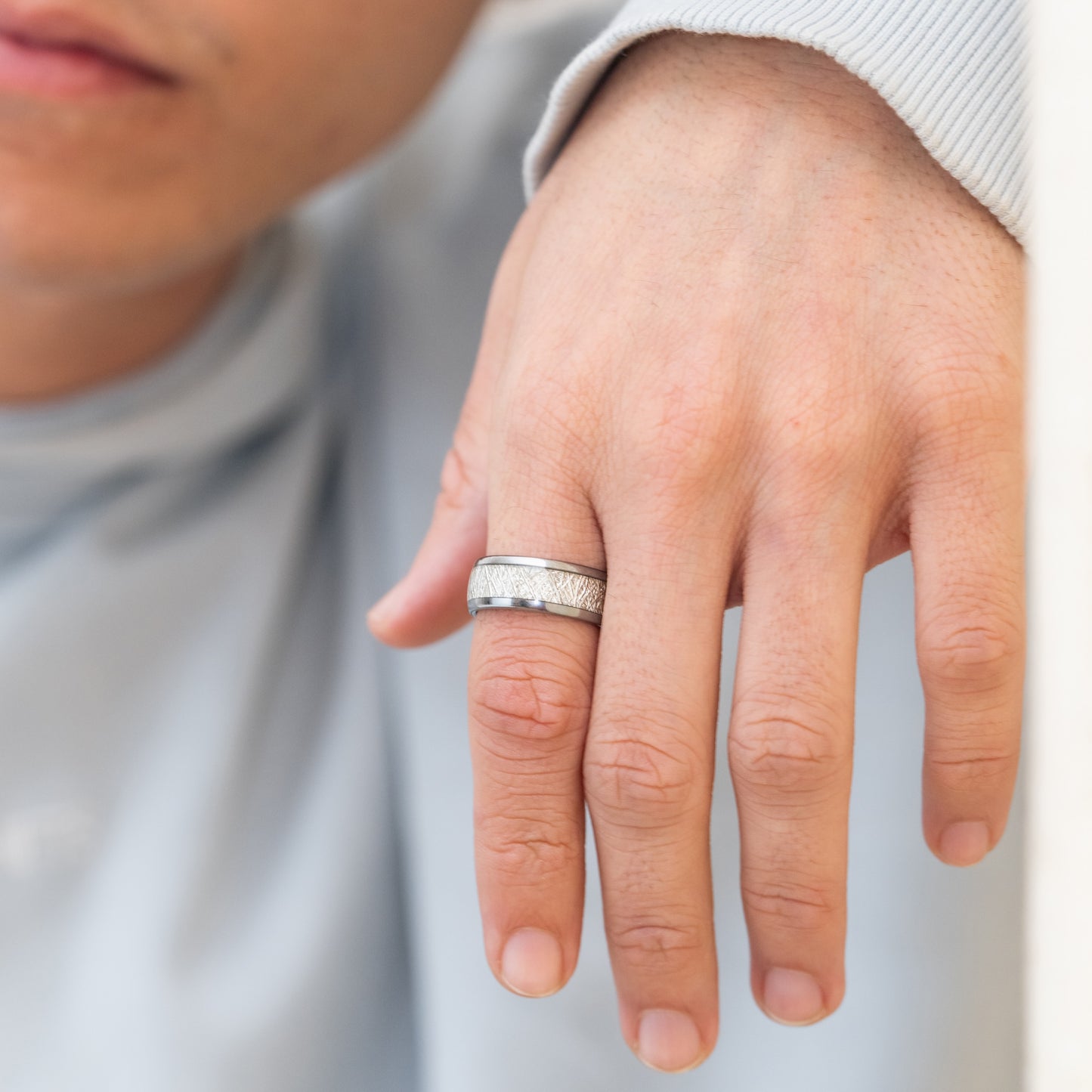 White Snowflake Men Tungsten Ring