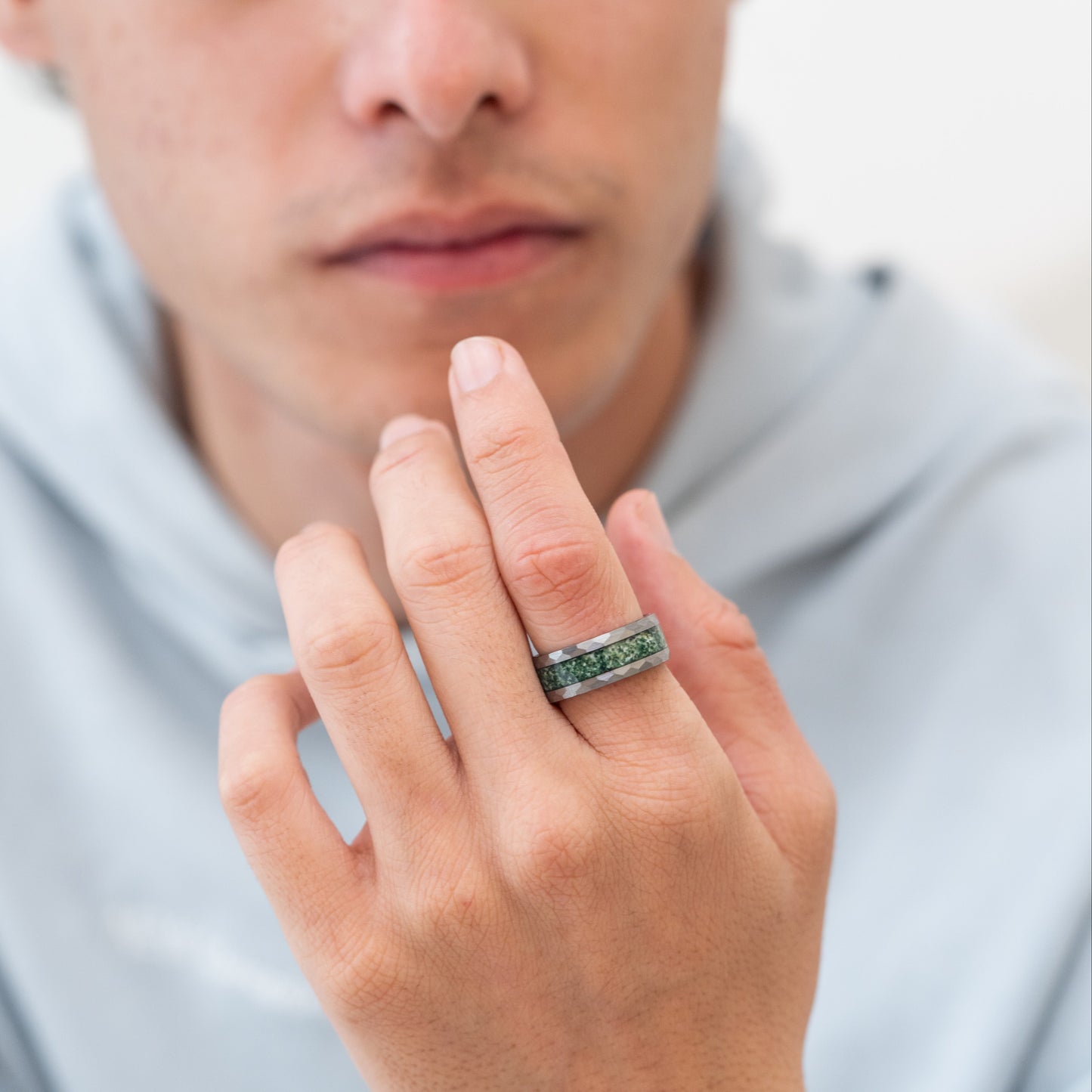 Natural Moss Agate Men Wedding Band
