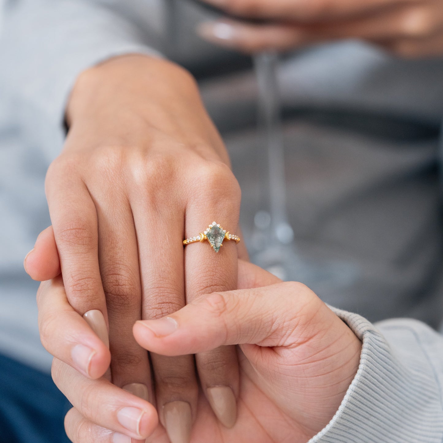 The Mossveil - Kite Cut Moss Agate Ring Set