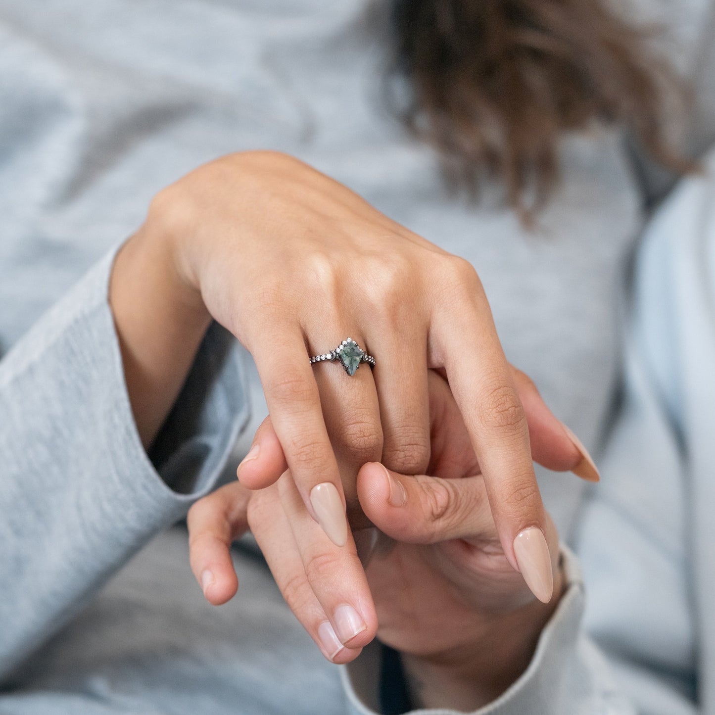 The Mossveil - Kite Cut Moss Agate Ring Set