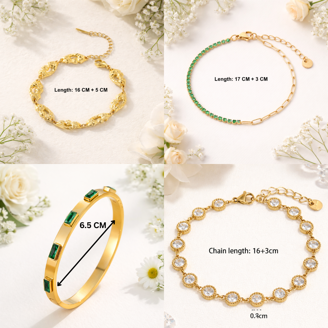 18k Gold Plated Emerald Bracelet Stack