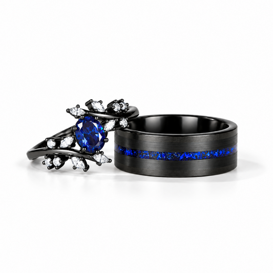 The Bluehour - Natural Blue Corundum Couple Rings