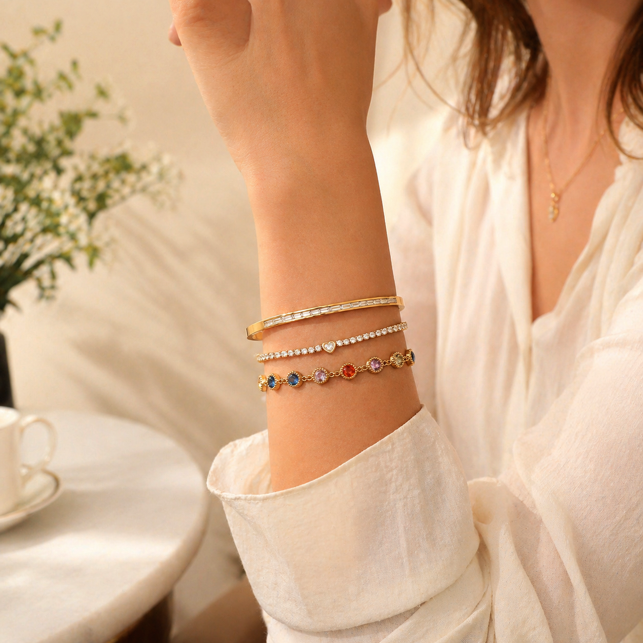 18k Gold Plated Tennis Bracelet Set