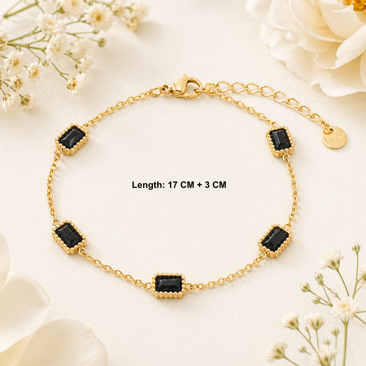 18k Gold Plated Onyx Bracelet Set