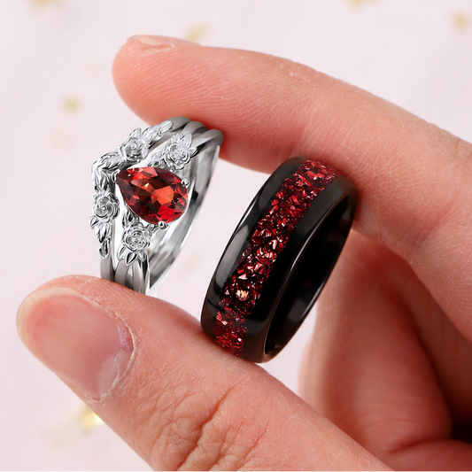 The Sangria - Natural Garnet Couple Rings
