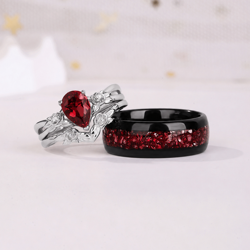 The Sangria - Natural Garnet Couple Rings