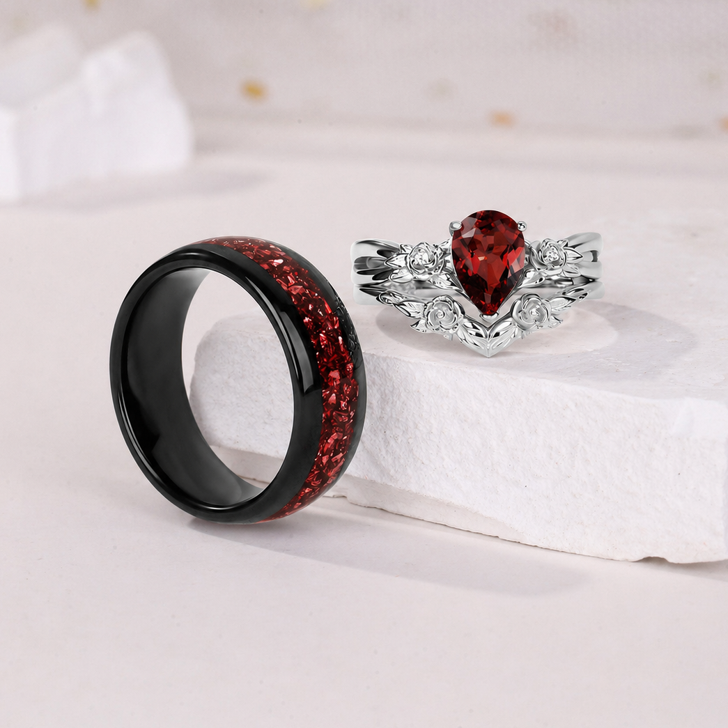 The Sangria - Natural Garnet Couple Rings