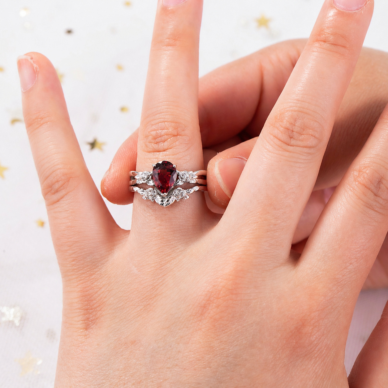 The Sangria - Natural Garnet Couple Rings