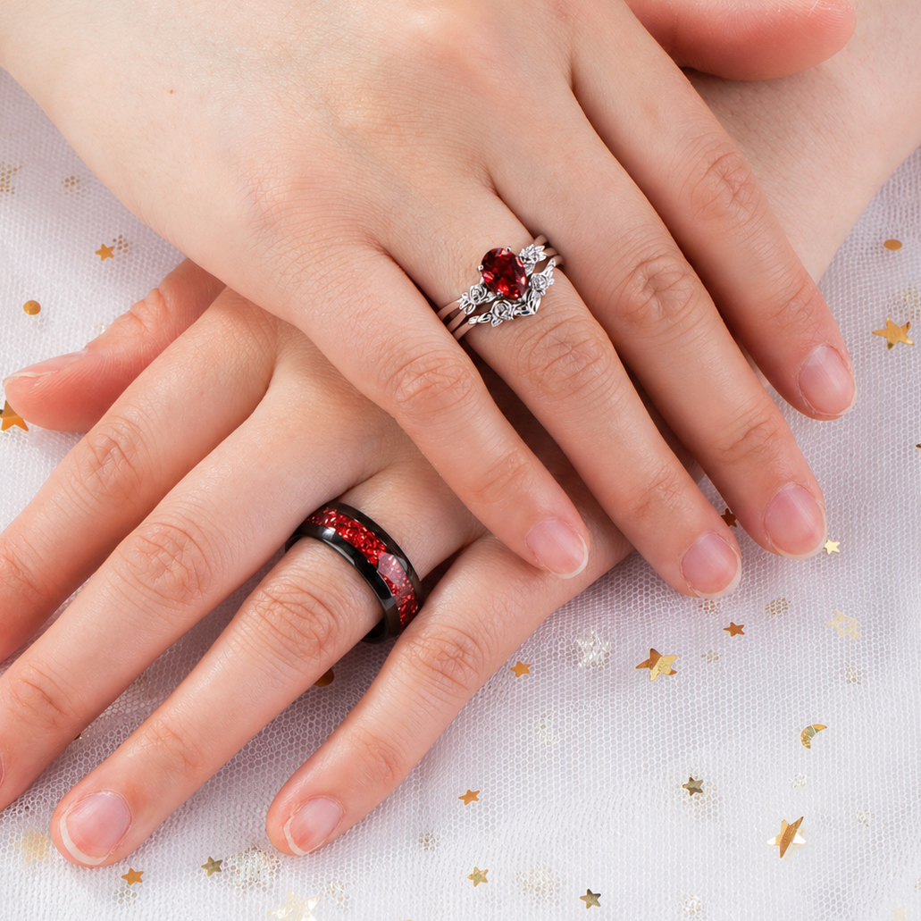 The Sangria - Natural Garnet Couple Rings