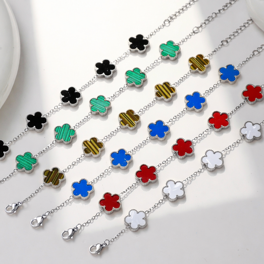 Lucky Charm Five-Leaf Clover Bracelet - Silver